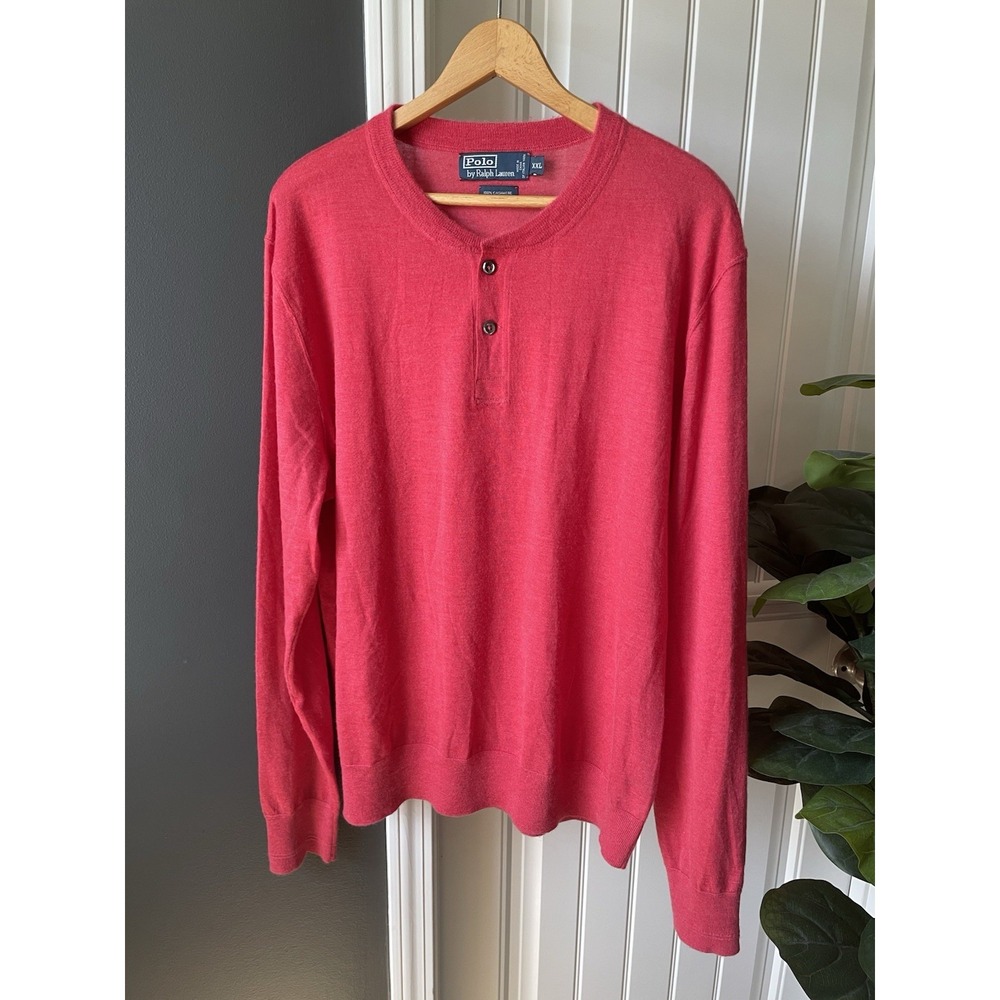 Polo Ralph Lauren 100% Cashmere Henley Sweater Mens XXL Pink 2-Button | Flaw